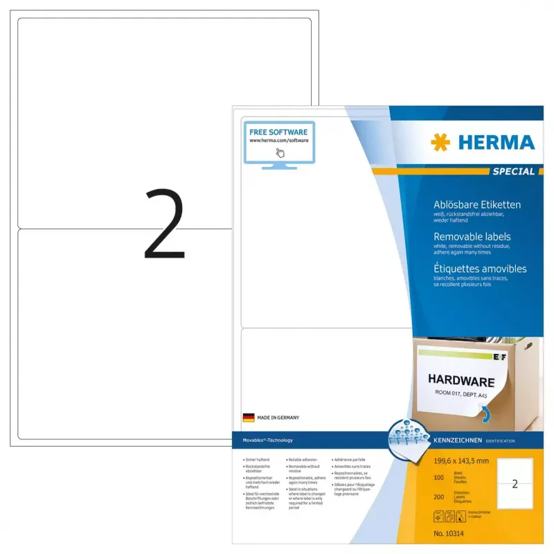 Eemaldatavad sildid HERMA 10314 A4 199.6x143.5 mm
