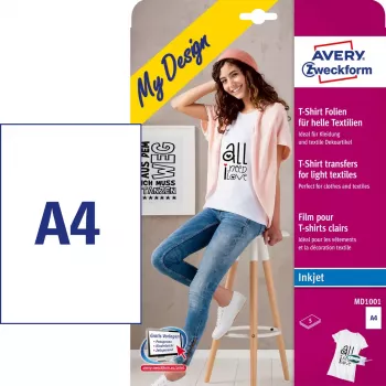 Riiete siirdepaber tindiprinterile Avery Zweckform MD1001 — polüpropüleen A4 210×297 mm, valge, heledad värvid, 5 tk pakendis