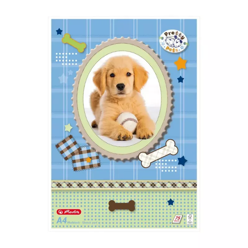 Herlitz Pretty Pets joonistusplokk A4, 75 lehte, 70 g/m2, erinevad kujundused, 5-pakk