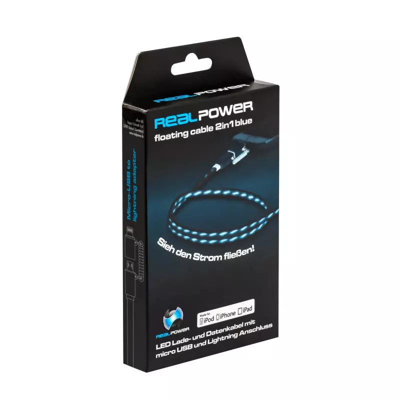 USB A/Lightning kaabel RealPower 0.75m Must/Blue