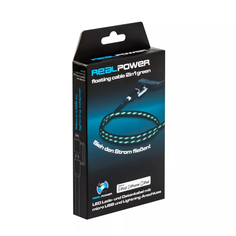 USB A / Lightningi kaabel RealPower 0,75 m must roheline