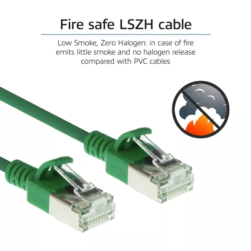 ACT roheline 5 m LSZH U/FTP CAT6A andmekeskuse õhuke paigalduskaabel RJ45-pistikutega