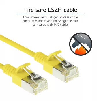 ACT kollane 1,5 m LSZH U/FTP CAT6A andmekeskuse õhuke paigakaabel, tõmbekindlate RJ45-pistikutega
