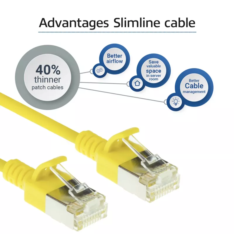 ACT Kollane 0,25 meetrit LSZH U/FTP CAT6A andmekeskuse õhuke patch-kaabel RJ45-pistikuga