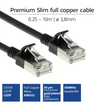 ACT must 1 meeter LSZH U/FTP CAT6A andmekeskuse õhuke ühenduskaabel snagless RJ45 pistikutega