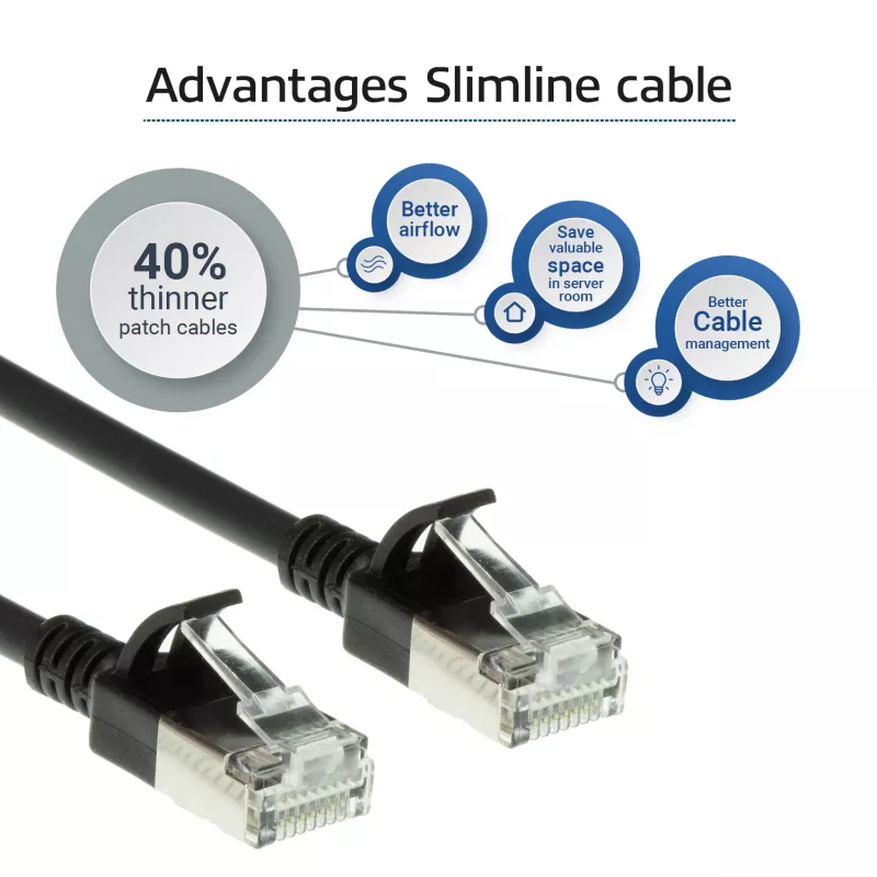 ACT Must 5 meetrit LSZH U/FTP CAT6A andmekeskuse slimline patch-kaabel snagless RJ45-pistikutega