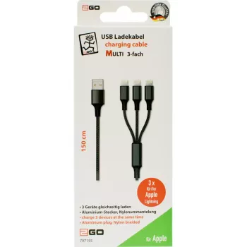 Lightning-kaabel 2GO 797155 1,5 m must USB B USB C Micro-USB B