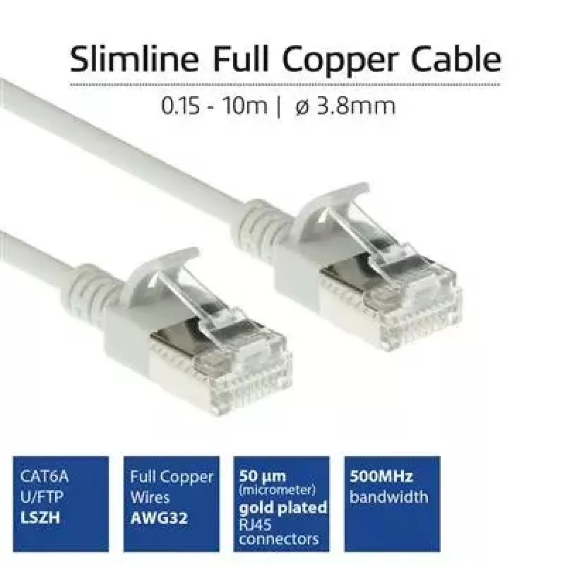ACT hall 10 m LSZH U/FTP CAT6A andmekeskuse slimline ühenduskaabel snagless RJ45-pistikutega