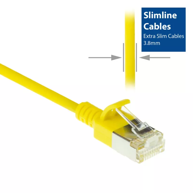 ACT kollane 7 m LSZH U/FTP CAT6A andmekeskuse õhuke ühenduskaabel RJ45-pistikutega