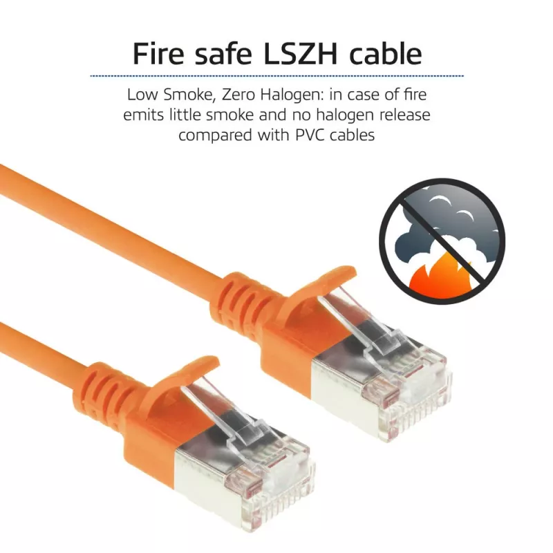 ACT oranž 2-meetrine LSZH U/FTP CAT6A andmekeskuse õhuke patch-kaabel RJ45 pistikutega