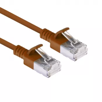 ACT Pruun 1 meetri pikkune LSZH U/FTP CAT6A andmekeskuse õhuke paigalduskaabel, takistuseta RJ45-pistikutega