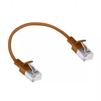 ACT pruun 0,25 m LSZH U/FTP CAT6A andmekeskuse õhuke patch-kaabel takistusvabade RJ45-pistikutega