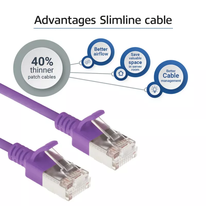 ACT lilla 10-meetrine LSZH U/FTP CAT6A andmekeskuse õhuke patch-kaabel RJ45-pistikutega