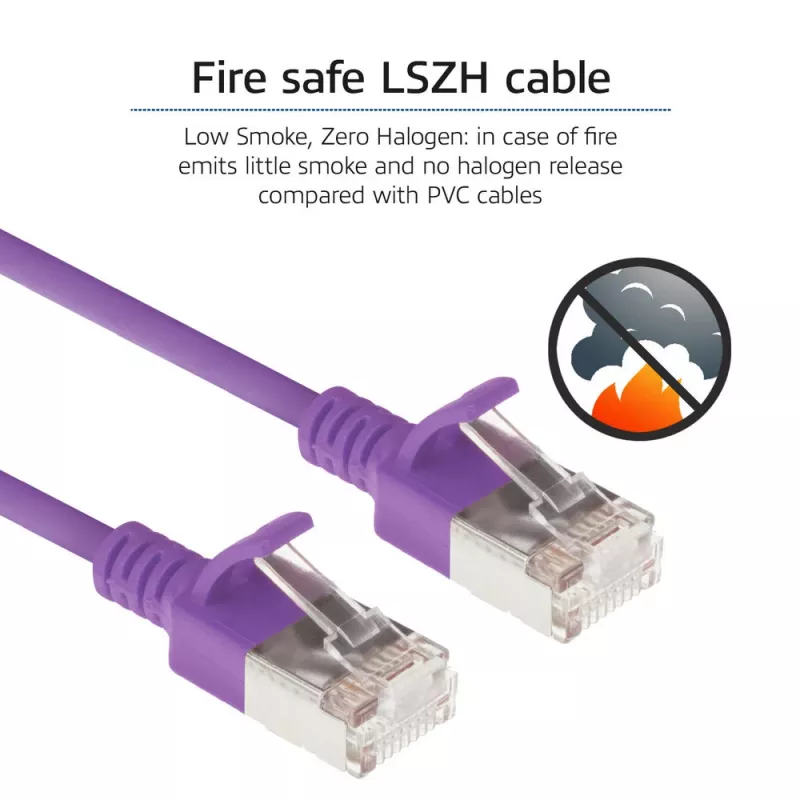 ACT lilla 10-meetrine LSZH U/FTP CAT6A andmekeskuse õhuke patch-kaabel RJ45-pistikutega