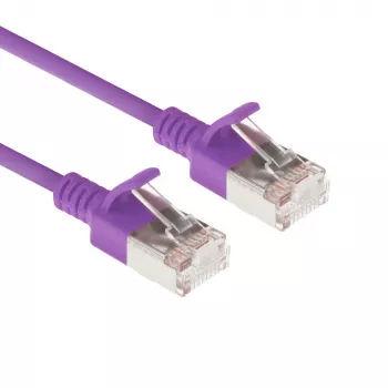 ACT lilla 0,15 m LSZH U/FTP CAT6A andmekeskuse õhuke patch-kaabel rihmakindlate RJ45 pistikutega