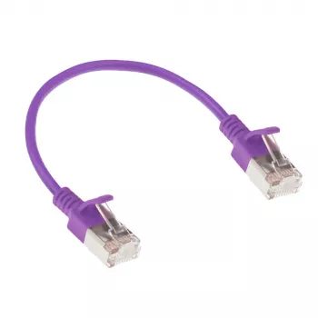 ACT lilla 0,15 m LSZH U/FTP CAT6A andmekeskuse õhuke patch-kaabel rihmakindlate RJ45 pistikutega