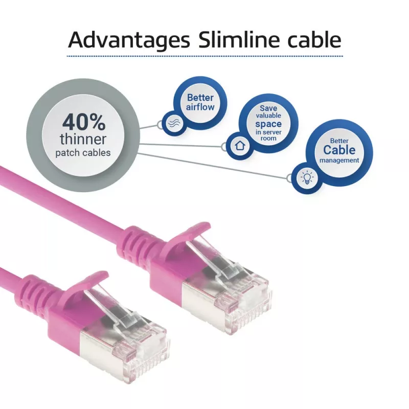 ACT roosa 1 meeter LSZH U/FTP CAT6A andmekeskuse õhuke patch-kaabel RJ45 pistikutega