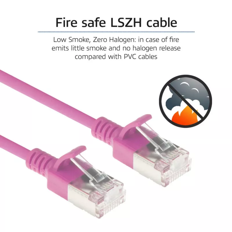 ACT roosa 1 meeter LSZH U/FTP CAT6A andmekeskuse õhuke patch-kaabel RJ45 pistikutega