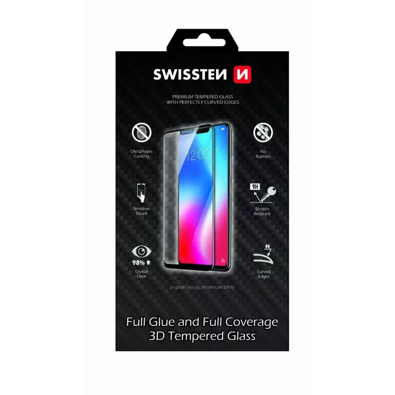 Karastatud klaasist ekraanikaitse SWISSTEN 3D Full Glue Samsung Galaxy S20 Ultra jaoks — täielik katvus, must