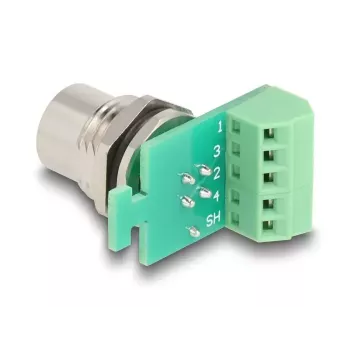 DeLOCK M12 ülekandemooduli adapter, 4-kontaktiline A-kodeeringuga emane, 5-kontaktilisele klemmiplokile