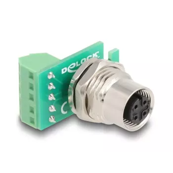 DeLOCK M12 ülekandemooduli adapter, 4-kontaktiline A-kodeeringuga emane, 5-kontaktilisele klemmiplokile