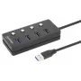 Manhattan USB-C dokk/jaotur, 4 porti iga pordi sisse-/väljalülitiga: USB-A (x4), 5 Gbps (USB 3.2 Gen1 ehk USB 3.0), universaalne kõigile seadmetele, siini- või vahelduvvoolutoide (valikuline pistik, ei kuulu komplekti), 1,5 m kaabel, SuperSpeed USB, must, 3-aastane garantii