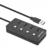 Manhattan USB-C dokk/jaotur, 4 porti iga pordi sisse-/väljalülitiga: USB-A (x4), 5 Gbps (USB 3.2 Gen1 ehk USB 3.0), universaalne kõigile seadmetele, siini- või vahelduvvoolutoide (valikuline pistik, ei kuulu komplekti), 1,5 m kaabel, SuperSpeed USB, must, 3-aastane garantii