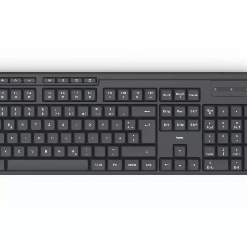 Hama WKM-200 klaviatuur, hiir kaasas, kodu/kontor, RF-juhtmevaba, QWERTZ, saksa, must