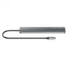 Manhattan USB-C dokk/jaotur, pordid (x7): USB-A (x3) ja USB-C (x4), toiteedastusega (PD) 100W – vajab välist USB-C laadijat (ei kuulu komplekti). USB-toitega (välist toiteplokki pole vaja), kui PD-d ei kasutata. Alumiinium.