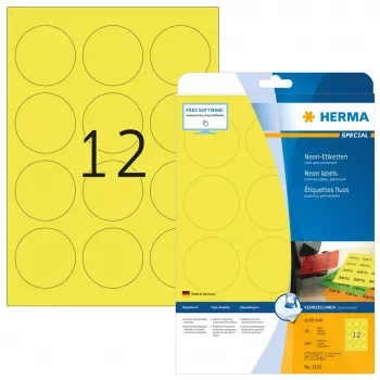 Isekleepuvad sildid HERMA Neonsildid A4 Ø 60 mm ümmargune helendav kollane 240 tk