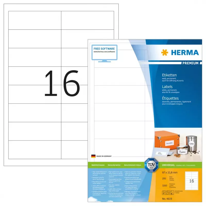 Isekleepuv printerisilt HERMA Labels Premium A4 97x33,8 mm