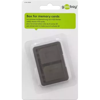 Mälukaardi hoiukarp GOOBAY 95349 — mahutab 4 kaarti, ühildub SD/MicroSD/MMC-ga, hall läbipaistev plastik