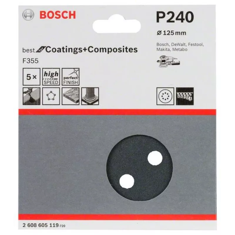 Bosch 2 608 605 119 käsitsi lihvimise tarvik Lihvimisleht P240 5 tk