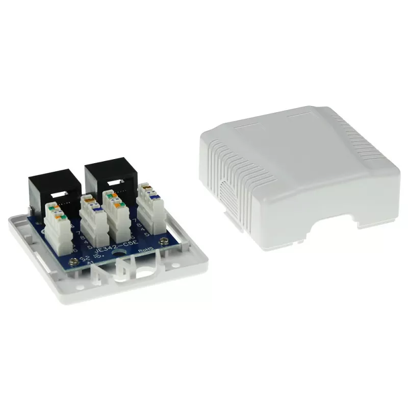 Pinnale paigaldatav karp ACT 2 pordiga varjestamata CAT5E — 59×29,5×61 mm