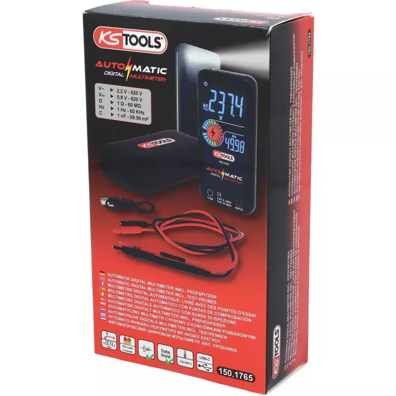 KS Tools 150.1765 automaatne digitaalne multimeeter testjuhtmetega