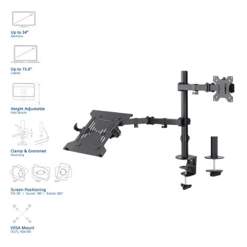 ACT AC8305 sülearvuti ja monitori hoidik kuni 15,6 tolli, must