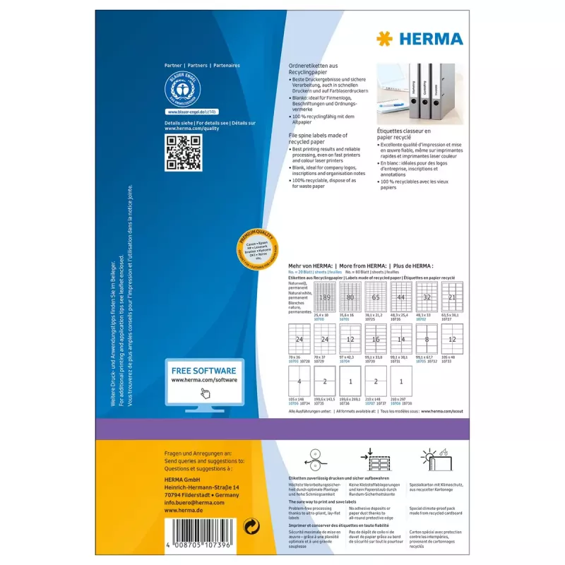 Isekleepuv printerisilt HERMA 10739 valge 19,2x3,9 cm 560 silti