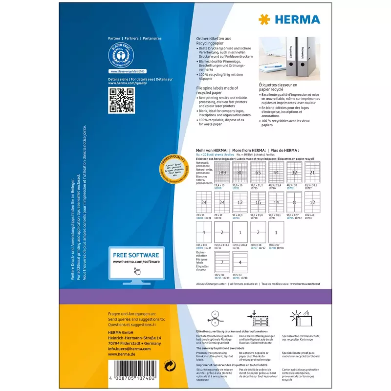 Isekleepuv printerisilt HERMA 10740 valge 19,2x6,1 cm 320 silti