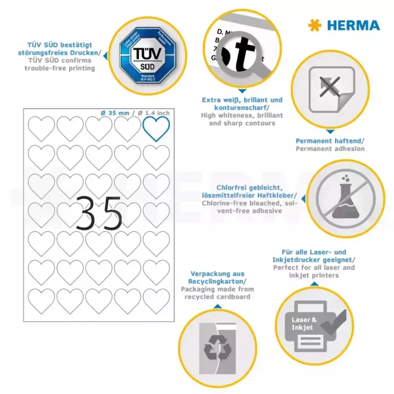 HERMA 10790 isekleepuv silt Süda Püsiv Valge 350 tk