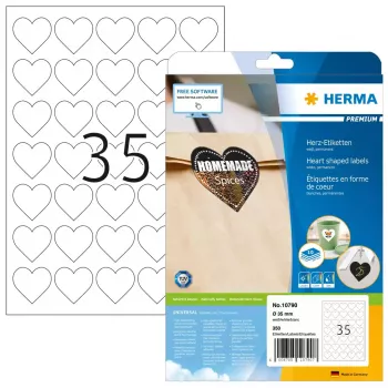 HERMA 10790 isekleepuv silt Süda Püsiv Valge 350 tk
