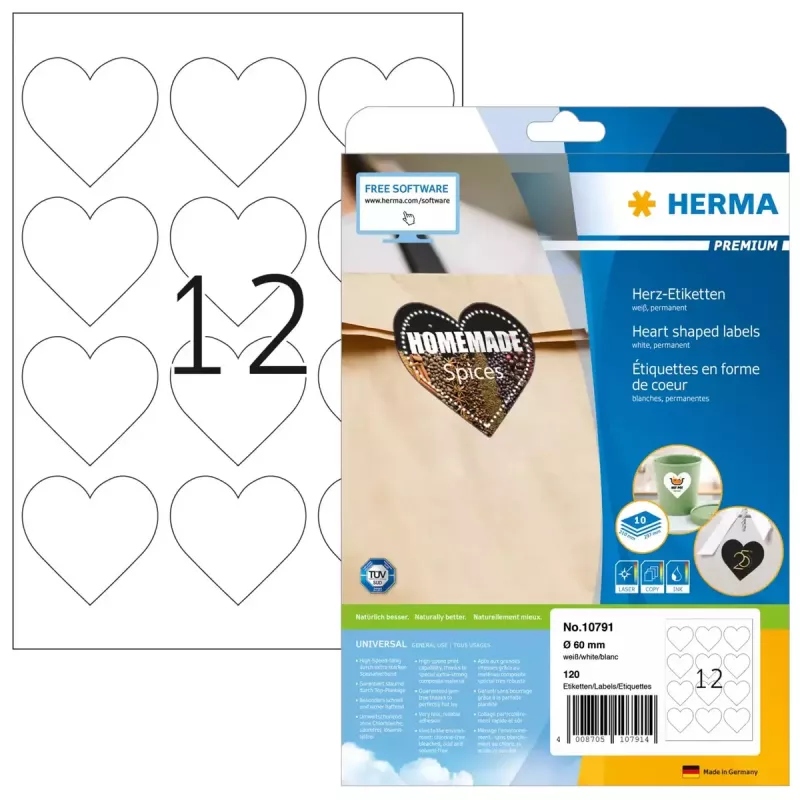 HERMA 10791 isekleepuv sildike Süda Püsiv Valge 120 tk