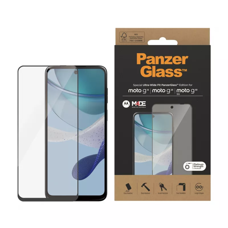 Ekraanikaitse PanzerGlass Motorola moto g13 g23 g53 5G Ultra-Wide Fit kriimustus- ja löögikindel