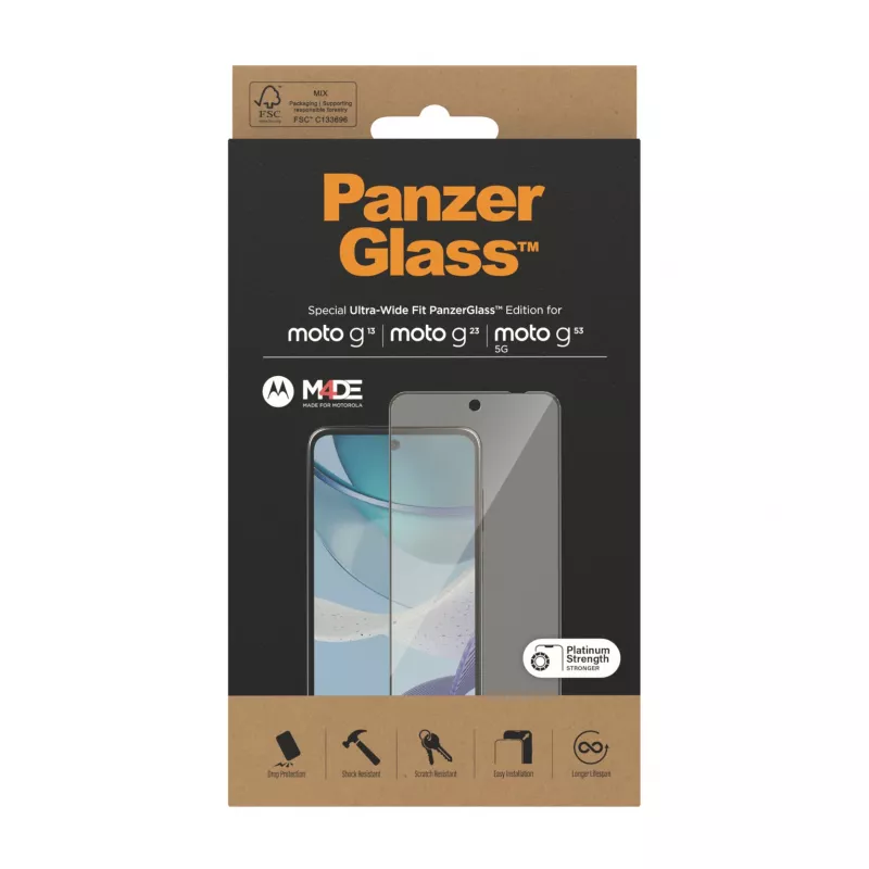 Ekraanikaitse PanzerGlass Motorola moto g13 g23 g53 5G Ultra-Wide Fit kriimustus- ja löögikindel