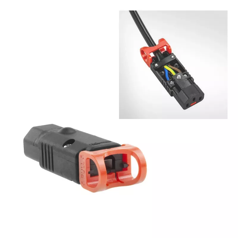 ACT C13 IEC Lock+ ümberjoodetav must, PA130100BK, C13, Must, Punane, Emane, Sirge, Nailon, 1,5 mm²