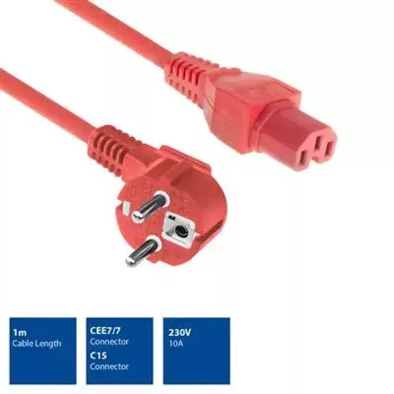 ACT toitejuhe võrgupistikuga CEE 7/7 isane nurga all C15 punane 2 m 250 V 10 A