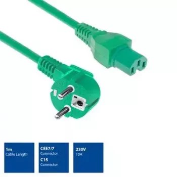 ACT toitejuhe CEE 7/7 isane nurkne C15 roheline 1 m 250 V 10 A