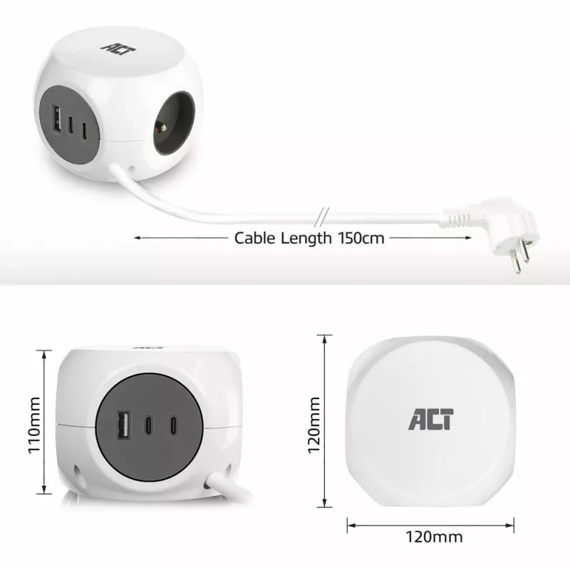 ACT AC2425 pikendusjuhe 1,5 m 3 vahelduvvoolu pistikupesa Siseruumides Valge
