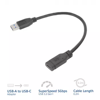 USB-adapter ACT AC7460 USB A isane 24-kontaktilisele USB-C emasele, 20 cm, 5 Gbps