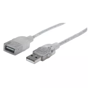 Manhattani USB-A–USB-A pikenduskaabel, 1,8 m, isane-emane, 480 Mbit/s (USB 2.0), Hi-Speed USB, läbipaistev hõbedane, eluaegne garantii
