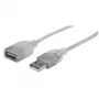Manhattani USB-A–USB-A pikenduskaabel, 1,8 m, isane-emane, 480 Mbit/s (USB 2.0), Hi-Speed USB, läbipaistev hõbedane, eluaegne garantii